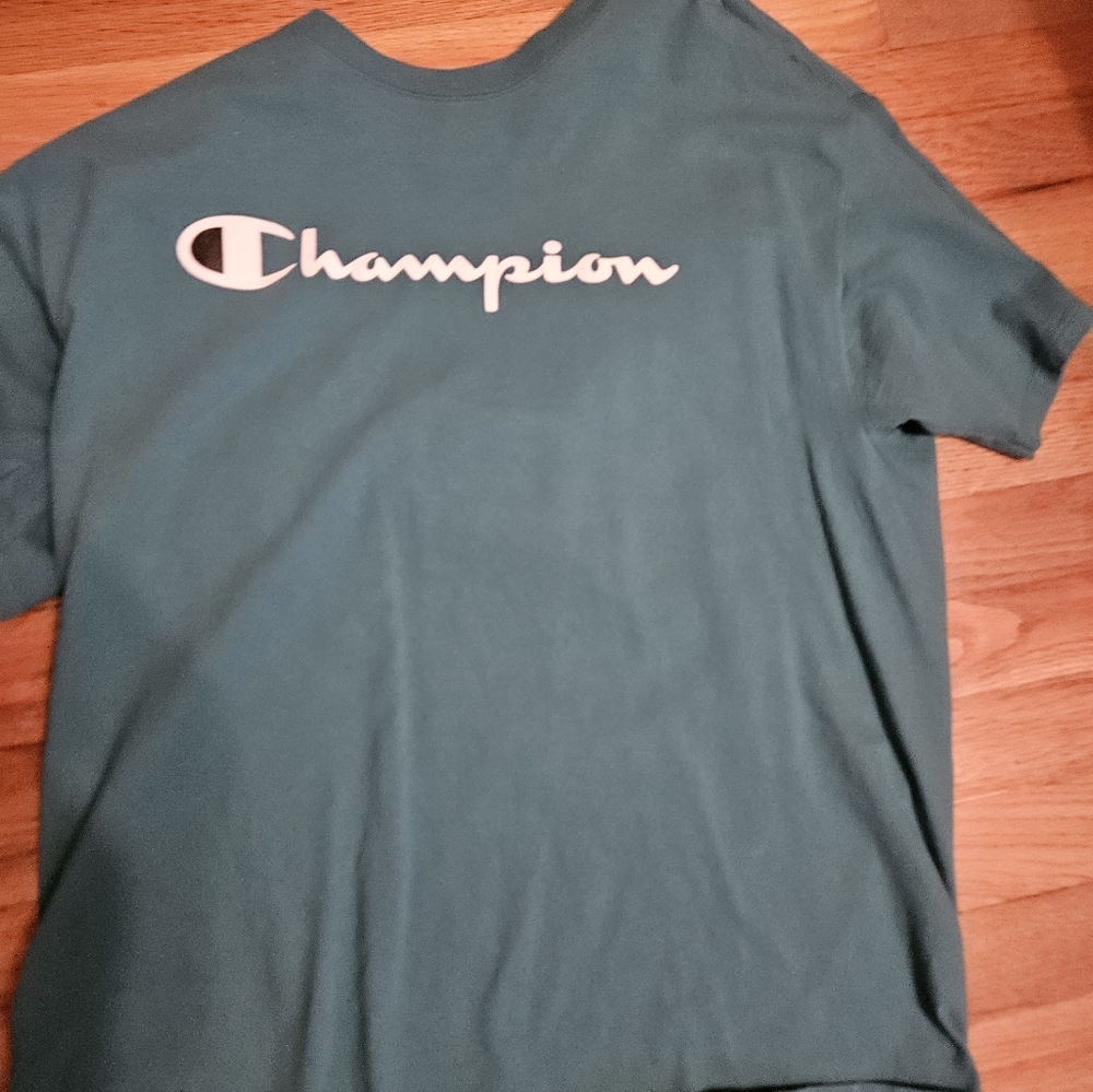 Champion Teal Logo Short Sleeve Tee Teens Size Large